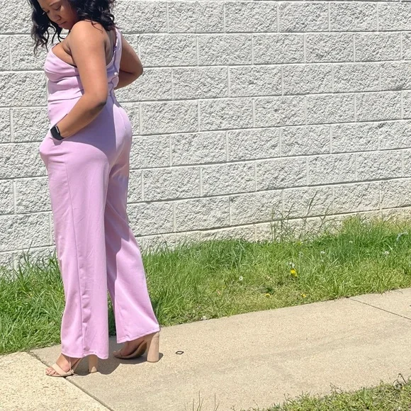 One- Shoulder Lilac Jumpsuit - Picture 4 of 10